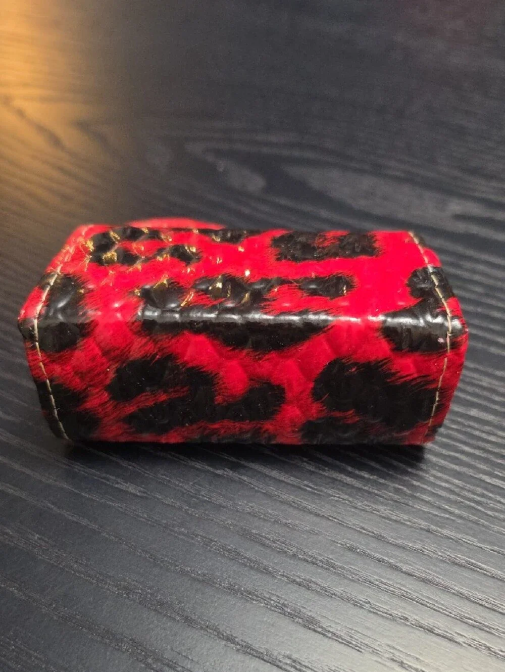 Red and Black Leopard Mini Lipstick Bag, Used